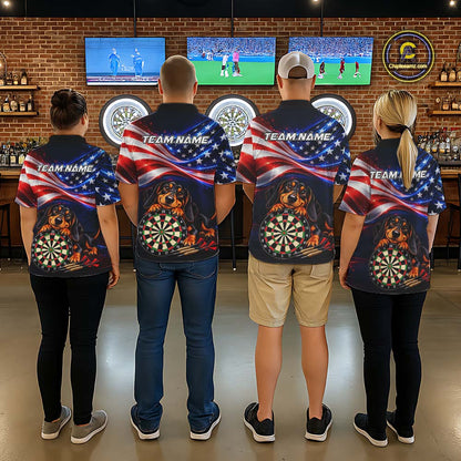 Custom American Flag Funny Dachshund Darts Shirt for Women Dart Team Jersey Polo & Quarter-Zip DHT94