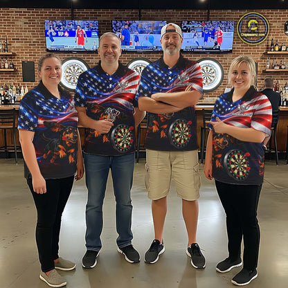 Custom American Flag Funny Dachshund Darts Shirt for Women Dart Team Jersey Polo & Quarter-Zip DHT94