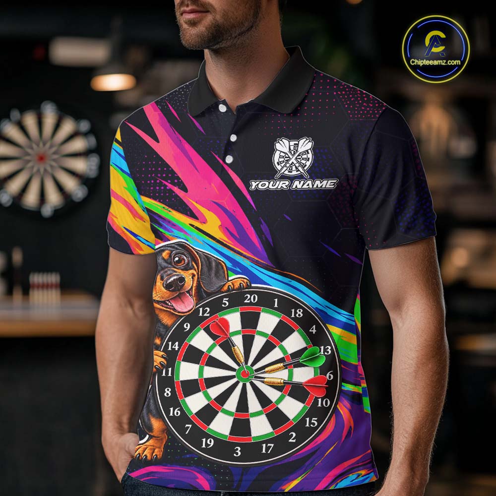 Custom Colorful Funny Dachshund Darts Shirt Dart Team Jersey for Men Polo & Quarter-Zip DHT95