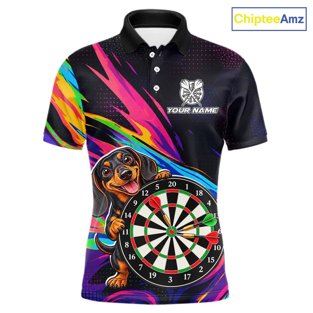 Custom Colorful Funny Dachshund Darts Shirt Dart Team Jersey for Men Polo & Quarter-Zip DHT95