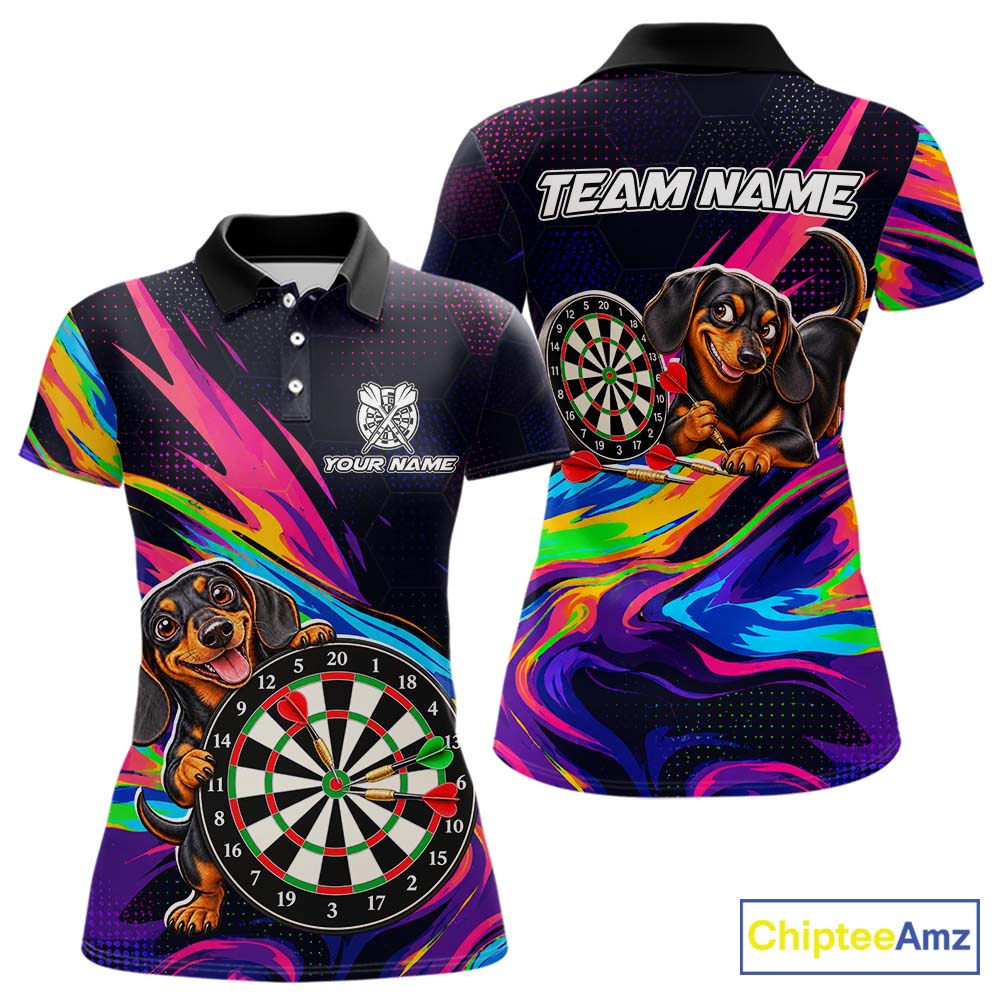 Custom Colorful Funny Dachshund Darts Shirt Dart Team Jersey for Women Polo & Quarter-Zip DHT95