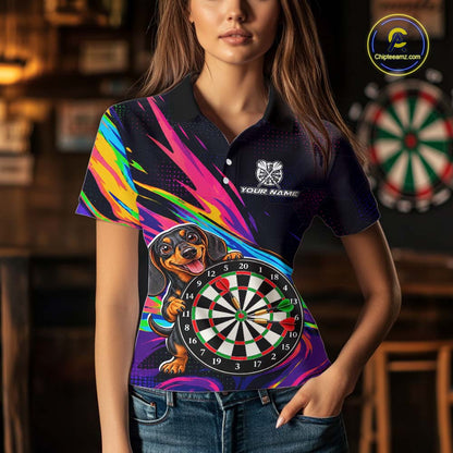 Custom Colorful Funny Dachshund Darts Shirt Dart Team Jersey for Women Polo & Quarter-Zip DHT95