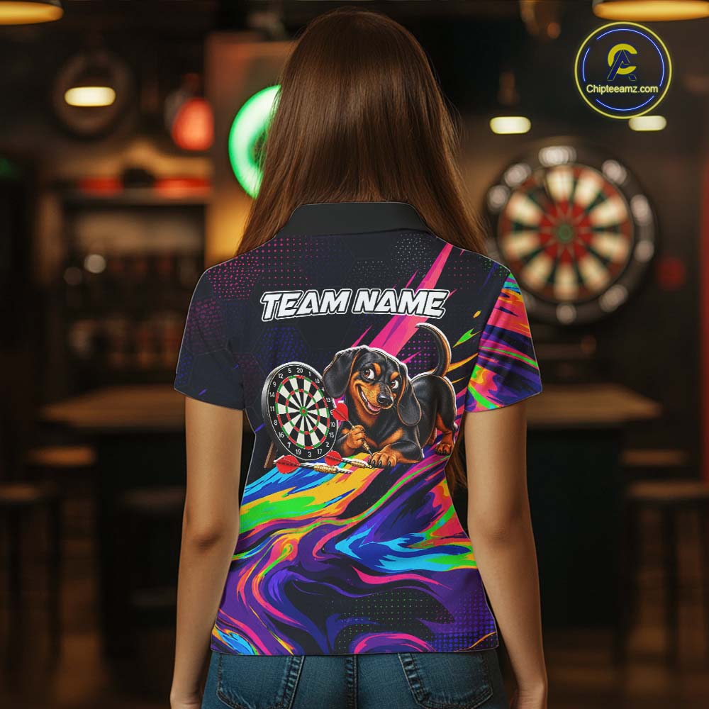 Custom Colorful Funny Dachshund Darts Shirt Dart Team Jersey for Women Polo & Quarter-Zip DHT95