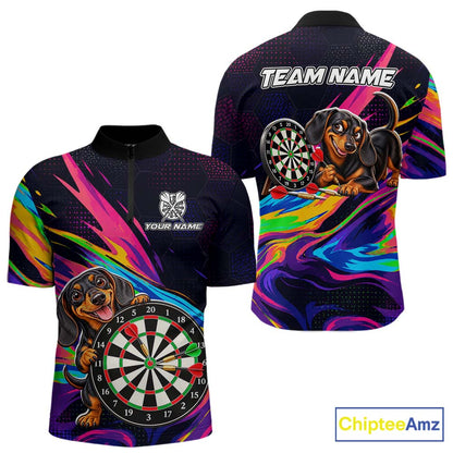 Custom Colorful Funny Dachshund Darts Shirt Dart Team Jersey for Men Polo & Quarter-Zip DHT95