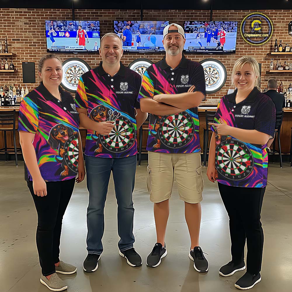 Custom Colorful Funny Dachshund Darts Shirt Dart Team Jersey for Men Polo & Quarter-Zip DHT95