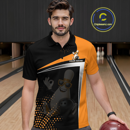 Custom Orange Funny Bowling Pin Shirt for Men Bowling Team League Jersey Bowling Outfit QZT817