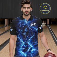 Load image into Gallery viewer, Custom Blue Lightning Thunder Leopard Bowling Shirt Polo &amp; 1/4 Zip Bowling League for Women QZT833