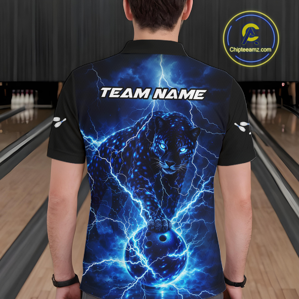 Custom Blue Lightning Thunder Leopard Bowling Shirt Polo & 1/4 Zip Bowling League for Women QZT833