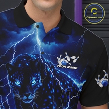 Load image into Gallery viewer, Custom Blue Lightning Thunder Leopard Bowling Shirt Polo &amp; 1/4 Zip Bowling League for Women QZT833