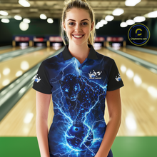 Load image into Gallery viewer, Custom Blue Lightning Thunder Leopard Bowling Shirt Polo &amp; 1/4 Zip Bowling League for Men QZT833
