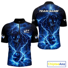 Load image into Gallery viewer, Custom Blue Lightning Thunder Leopard Bowling Shirt Polo &amp; 1/4 Zip Bowling League for Women QZT833