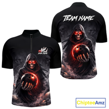 Load image into Gallery viewer, Personalized Grim Reaper Bowling Team Shirt for Men Bowling Jersey Polo &amp; 1/4-Zip Bowling Outfit QZT881