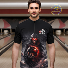 Load image into Gallery viewer, Personalized Grim Reaper Bowling Team Shirt for Men Bowling Jersey Polo &amp; 1/4-Zip Bowling Outfit QZT881