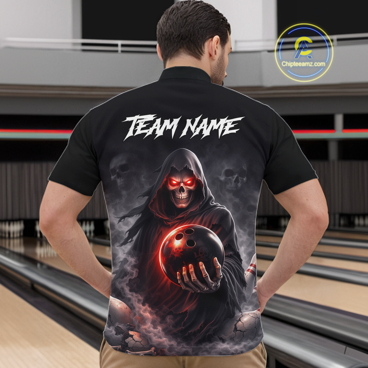 Personalized Grim Reaper Bowling Team Shirt for Men Bowling Jersey Polo & 1/4-Zip Bowling Outfit QZT881