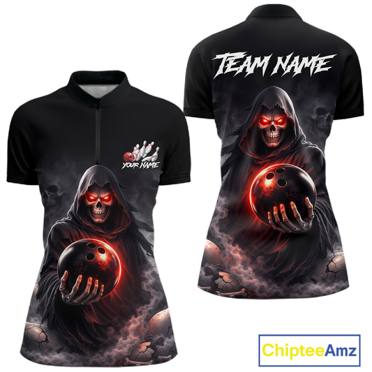 Personalized Grim Reaper Bowling Team Shirt for Women Bowling Jersey Polo & 1/4-Zip Bowling Outfit QZT881