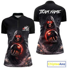 Load image into Gallery viewer, Personalized Grim Reaper Bowling Team Shirt for Women Bowling Jersey Polo &amp; 1/4-Zip Bowling Outfit QZT881
