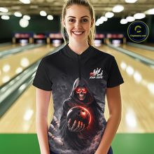 Load image into Gallery viewer, Personalized Grim Reaper Bowling Team Shirt for Women Bowling Jersey Polo &amp; 1/4-Zip Bowling Outfit QZT881