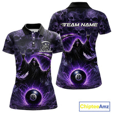 Load image into Gallery viewer, Purple-themed polo shirt with a Grim Reaper design and 'Team Name' text on a white background.
