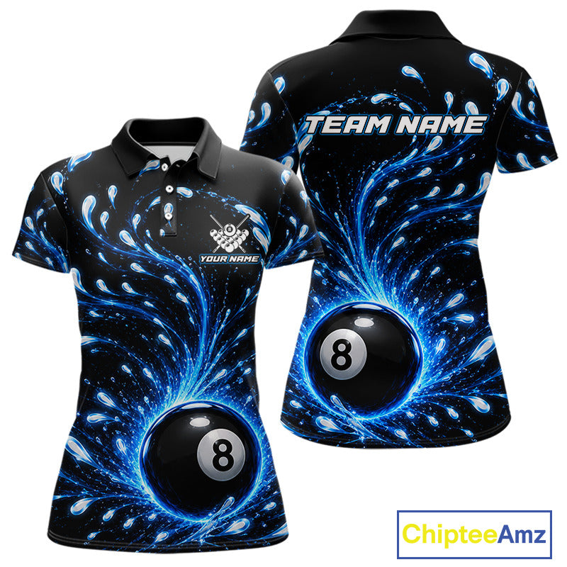 Black and blue polo shirt with 8-ball design and 'Team Name' text, featuring Chiptee Amz branding.