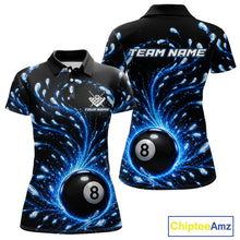 Load image into Gallery viewer, Black and blue polo shirt with 8-ball design and 'Team Name' text, featuring Chiptee Amz branding.