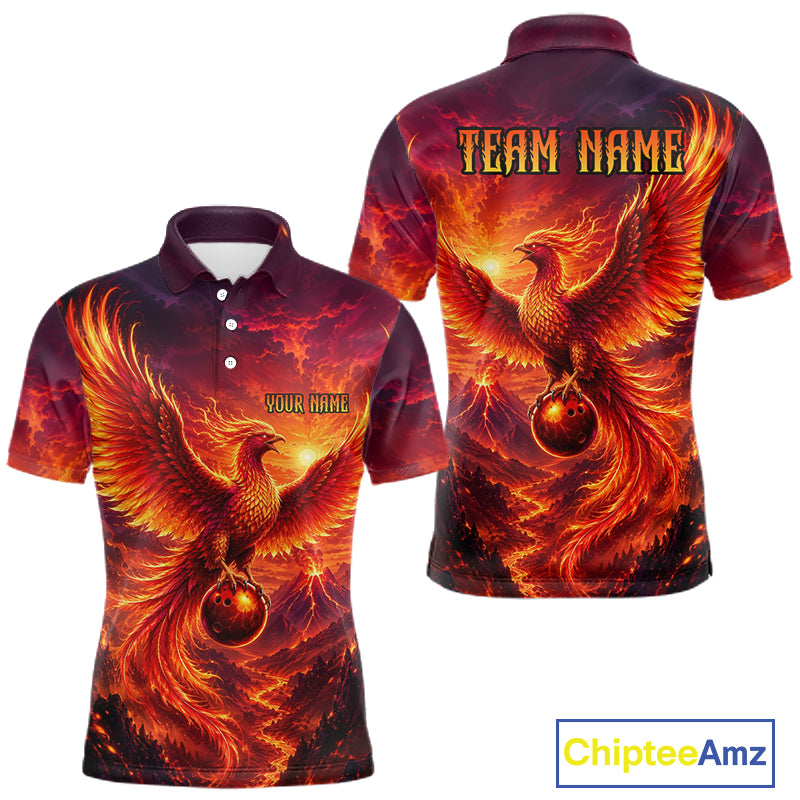 Custom Fire Phoenix Bowling Shirt Bowling Jersey for Men Polo & 1/4 Zip Bowling Outfit QZT1248