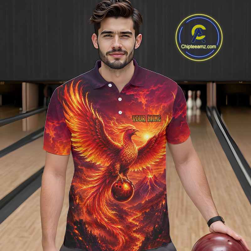 Custom Fire Phoenix Bowling Shirt Bowling Jersey for Men Polo & 1/4 Zip Bowling Outfit QZT1248
