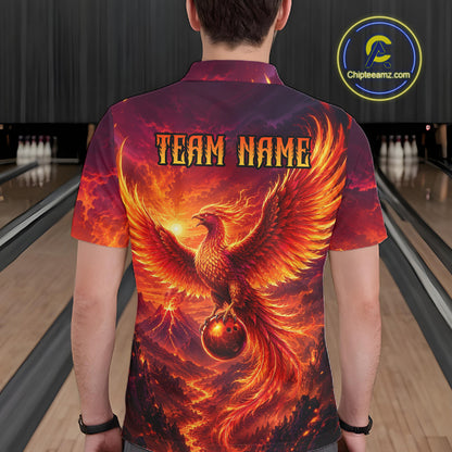 Custom Fire Phoenix Bowling Shirt Bowling Jersey for Men Polo & 1/4 Zip Bowling Outfit QZT1248