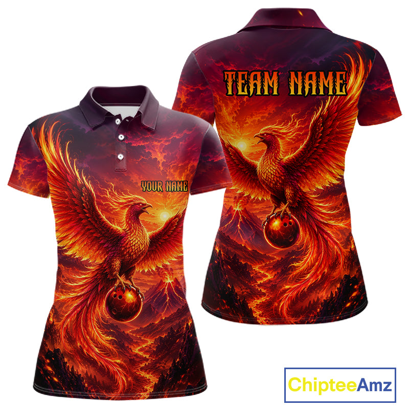 Custom Fire Phoenix Bowling Shirt Bowling Jersey for Women Polo & 1/4 Zip Bowling Outfit QZT1248