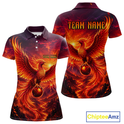 Custom Fire Phoenix Bowling Shirt Bowling Jersey for Women Polo & 1/4 Zip Bowling Outfit QZT1248