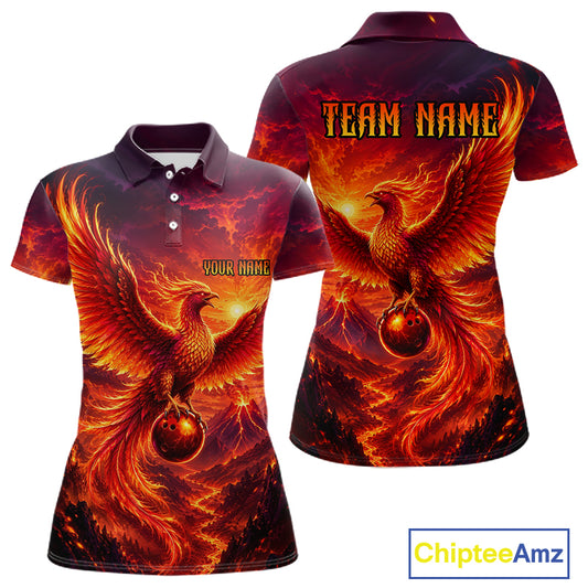 Custom Fire Phoenix Bowling Shirt Bowling Jersey for Women Polo & 1/4 Zip Bowling Outfit QZT1248