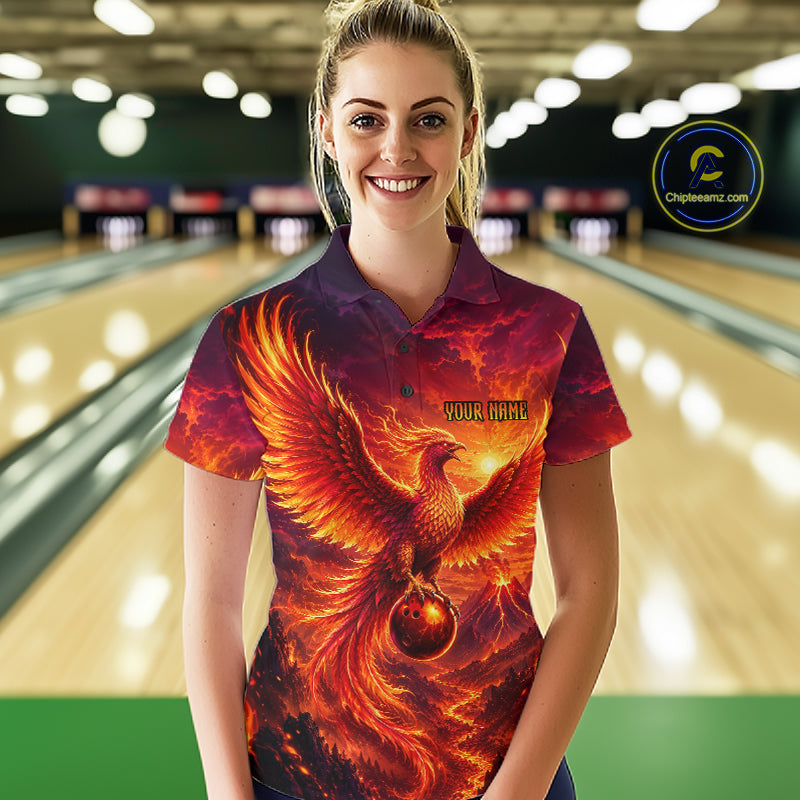 Custom Fire Phoenix Bowling Shirt Bowling Jersey for Women Polo & 1/4 Zip Bowling Outfit QZT1248