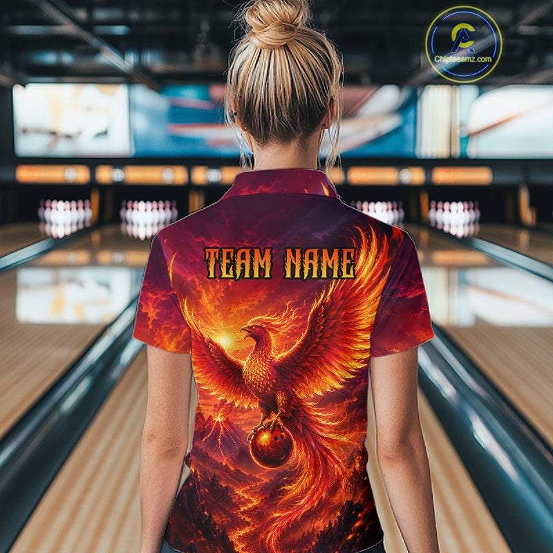Custom Fire Phoenix Bowling Shirt Bowling Jersey for Women Polo & 1/4 Zip Bowling Outfit QZT1248