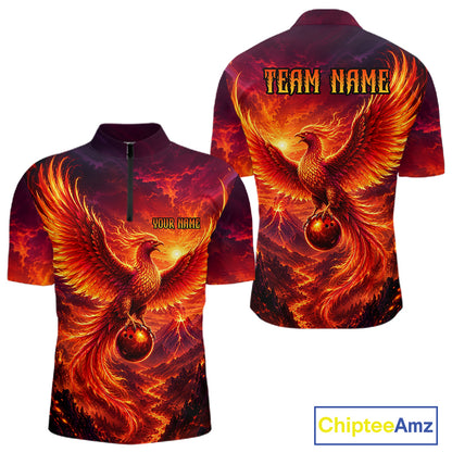 Custom Fire Phoenix Bowling Shirt Bowling Jersey for Men Polo & 1/4 Zip Bowling Outfit QZT1248