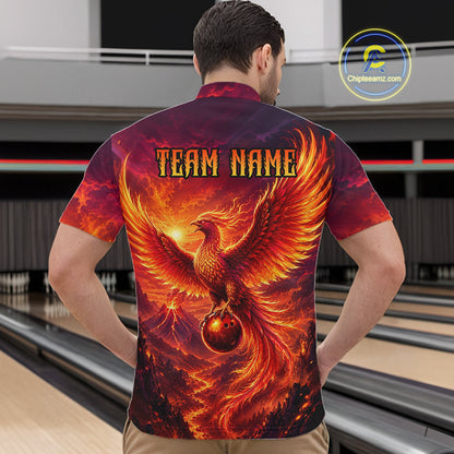 Custom Fire Phoenix Bowling Shirt Bowling Jersey for Men Polo & 1/4 Zip Bowling Outfit QZT1248