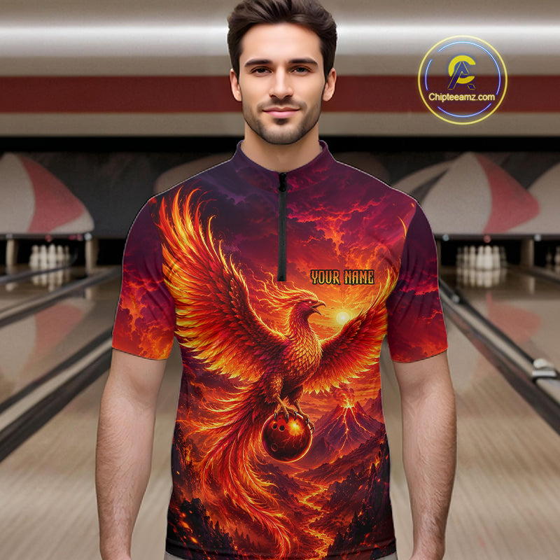 Custom Fire Phoenix Bowling Shirt Bowling Jersey for Men Polo & 1/4 Zip Bowling Outfit QZT1248