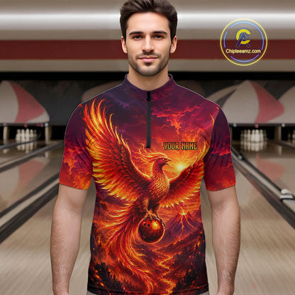 Custom Fire Phoenix Bowling Shirt Bowling Jersey for Men Polo & 1/4 Zip Bowling Outfit QZT1248