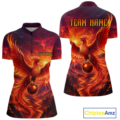 Custom Fire Phoenix Bowling Shirt Bowling Jersey for Women Polo & 1/4 Zip Bowling Outfit QZT1248
