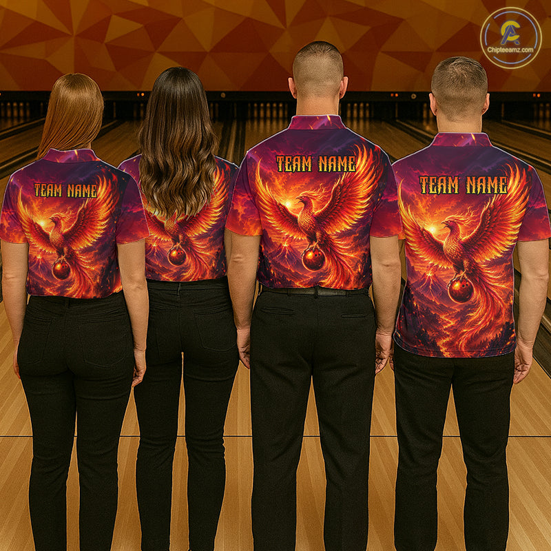 Custom Fire Phoenix Bowling Shirt Bowling Jersey for Men Polo & 1/4 Zip Bowling Outfit QZT1248