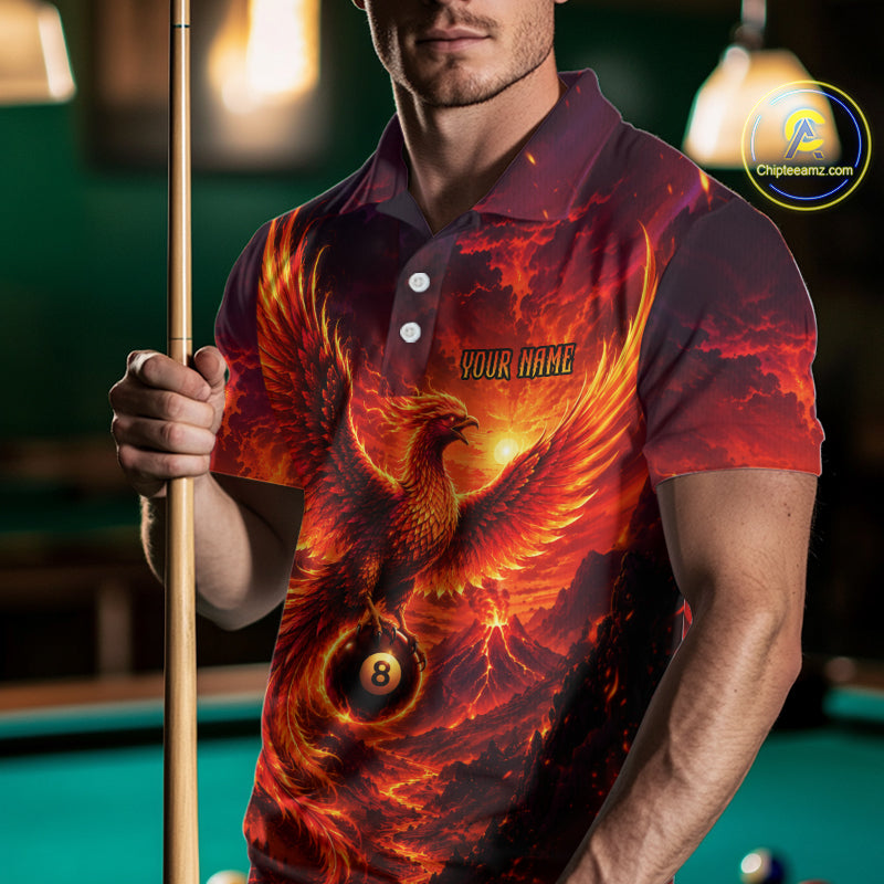 Custom Fire Phoenix Billiard Shirt Funny 8 Ball Billiard Jersey for Men Pool Shirt BHT119