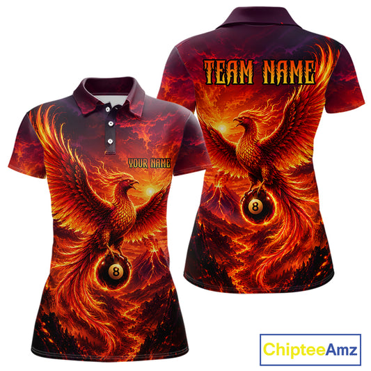 Custom Fire Phoenix Billiard Shirt Funny 8 Ball Billiard Jersey for Women Pool Shirt BHT119