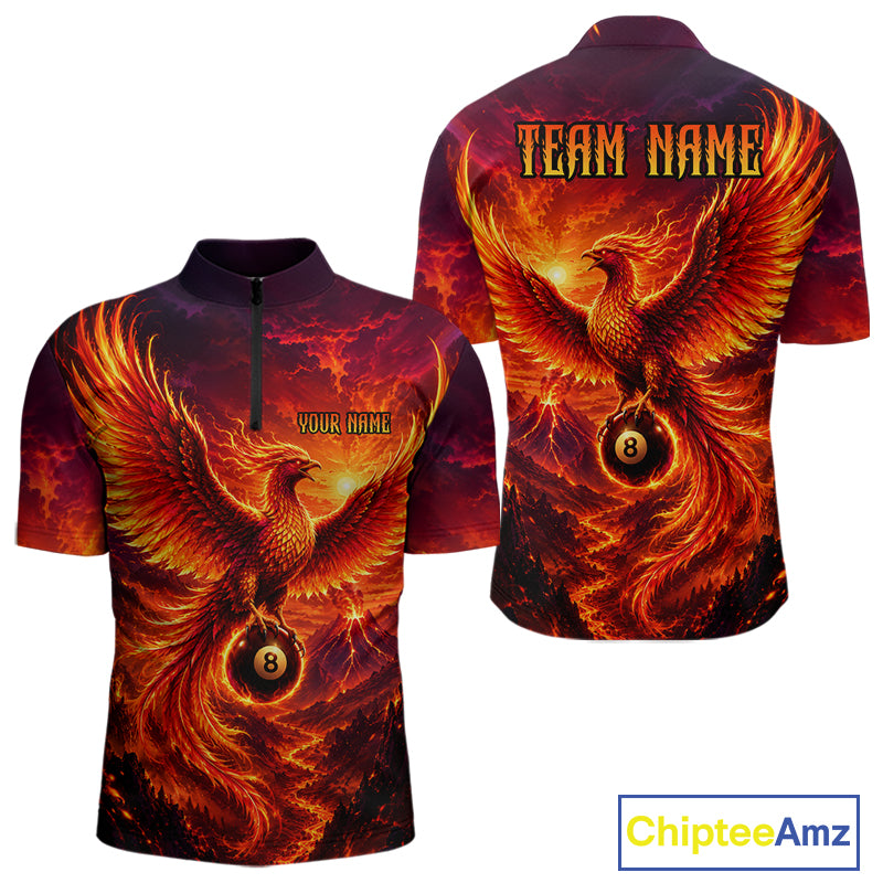 Custom Fire Phoenix Billiard Shirt Funny 8 Ball Billiard Jersey for Men Pool Shirt BHT119