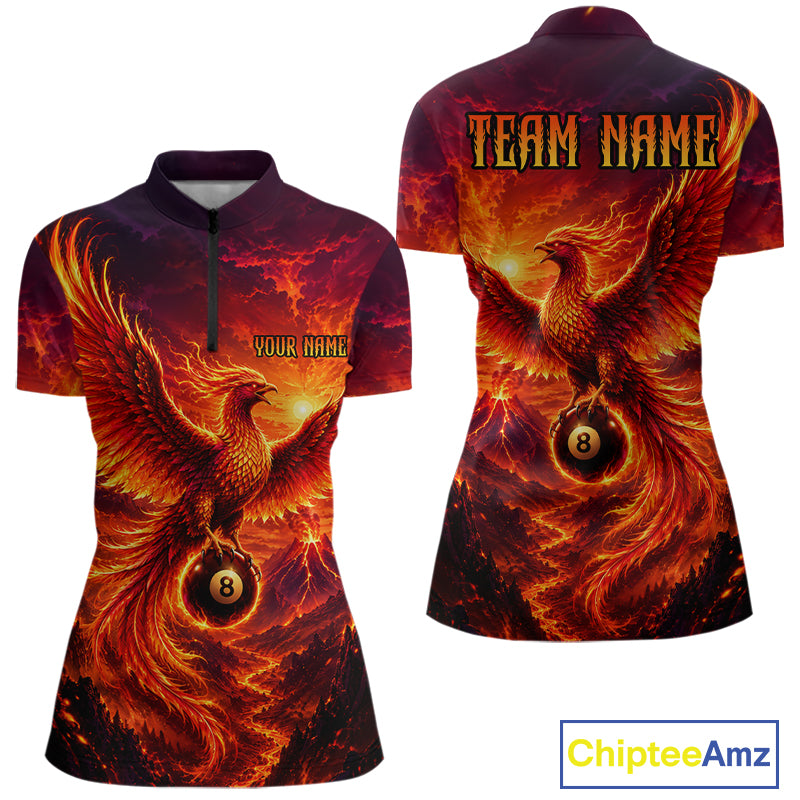 Custom Fire Phoenix Billiard Shirt Funny 8 Ball Billiard Jersey for Women Pool Shirt BHT119