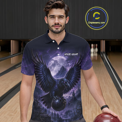 Midnight Raven Moon Bowling Shirt for Men Custom Bowling Jersey Polo & Quarter-Zip  QZT1249