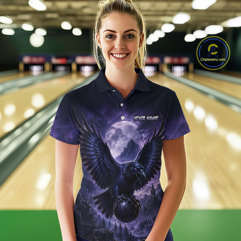 Midnight Raven Moon Bowling Shirt for Women Custom Bowling Jersey Polo & Quarter-Zip  QZT1249