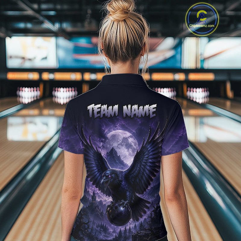 Midnight Raven Moon Bowling Shirt for Women Custom Bowling Jersey Polo & Quarter-Zip  QZT1249