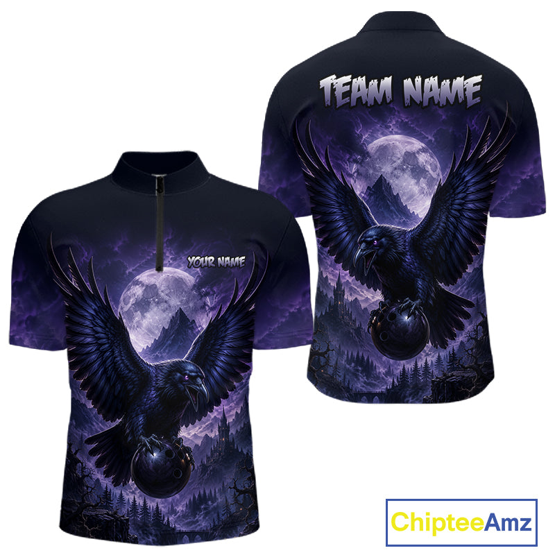 Midnight Raven Moon Bowling Shirt for Men Custom Bowling Jersey Polo & Quarter-Zip  QZT1249