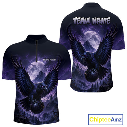 Midnight Raven Moon Bowling Shirt for Men Custom Bowling Jersey Polo & Quarter-Zip  QZT1249