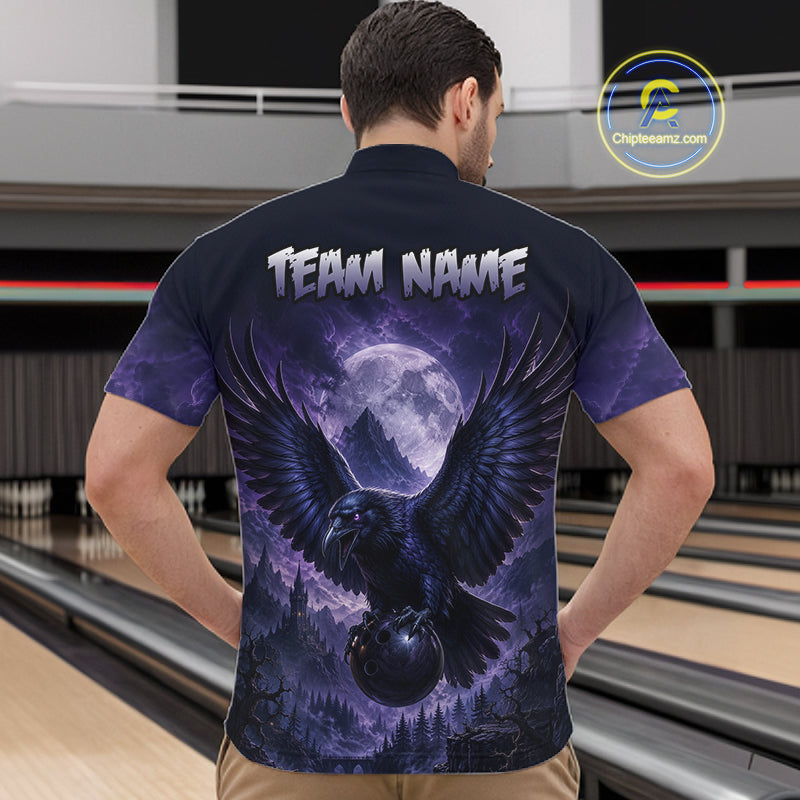 Midnight Raven Moon Bowling Shirt for Men Custom Bowling Jersey Polo & Quarter-Zip  QZT1249