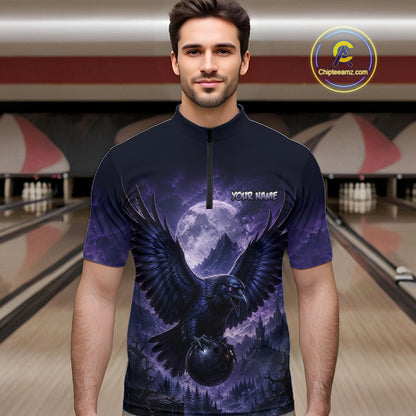 Midnight Raven Moon Bowling Shirt for Men Custom Bowling Jersey Polo & Quarter-Zip  QZT1249