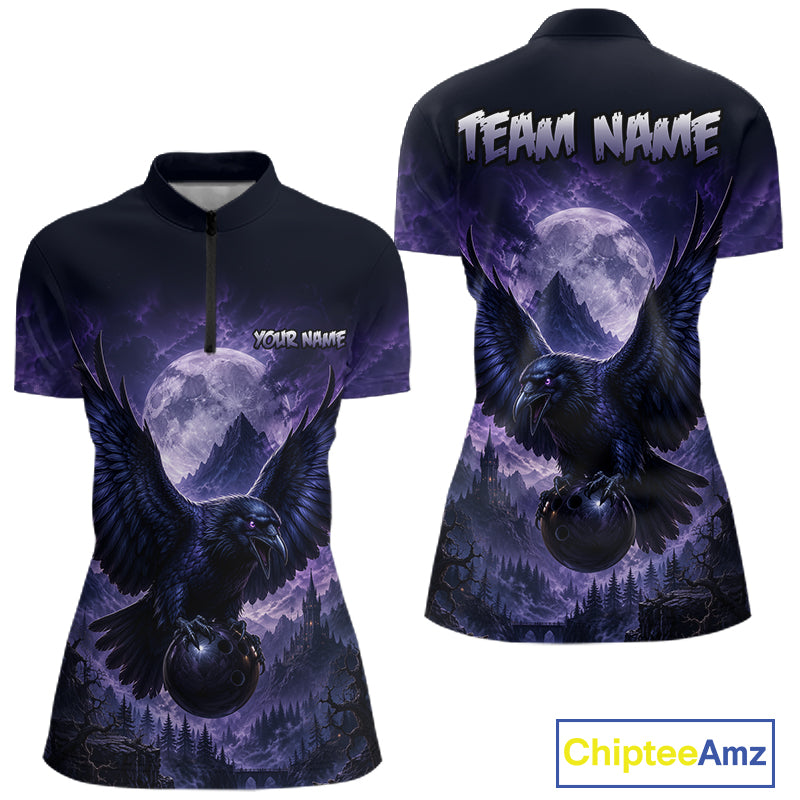 Midnight Raven Moon Bowling Shirt for Women Custom Bowling Jersey Polo & Quarter-Zip  QZT1249